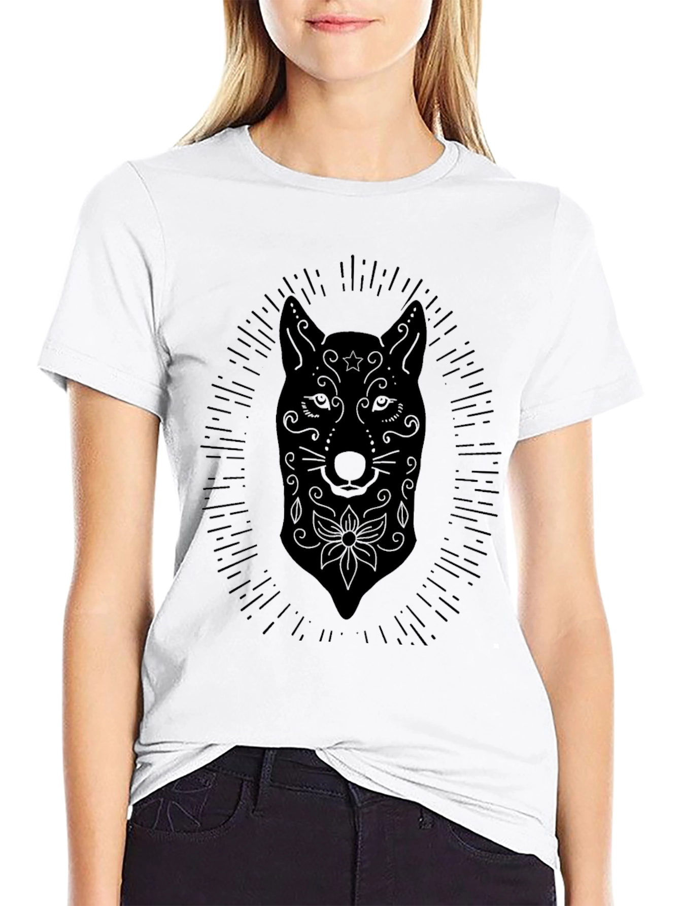 Mens Black Wolf Sugar Skull T-Shirt