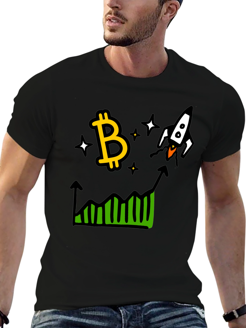 Bitcoin Rocket Chart Black T-Shirt
