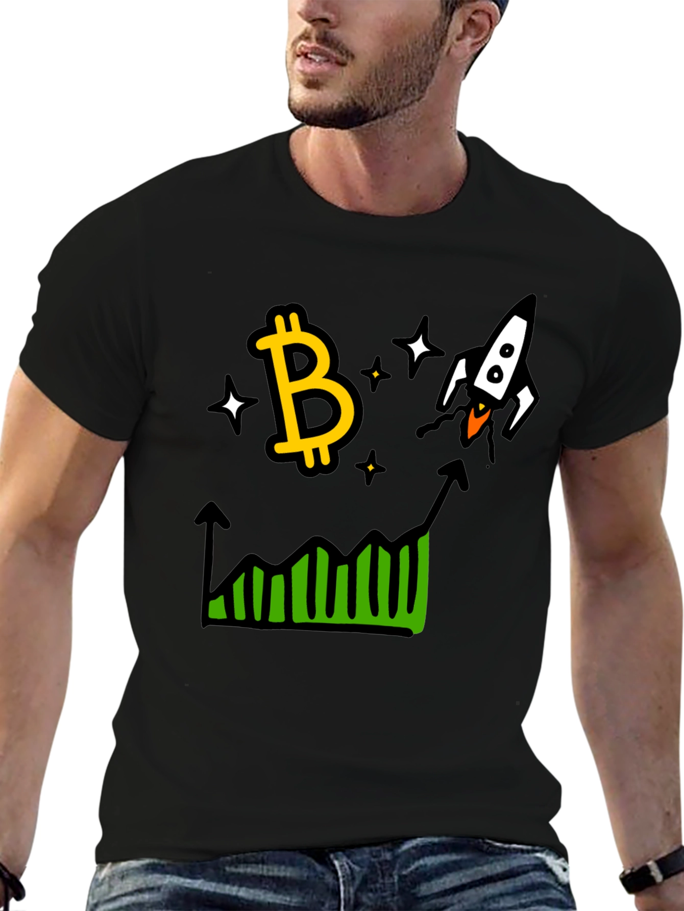 Bitcoin Rocket Chart Black T-Shirt