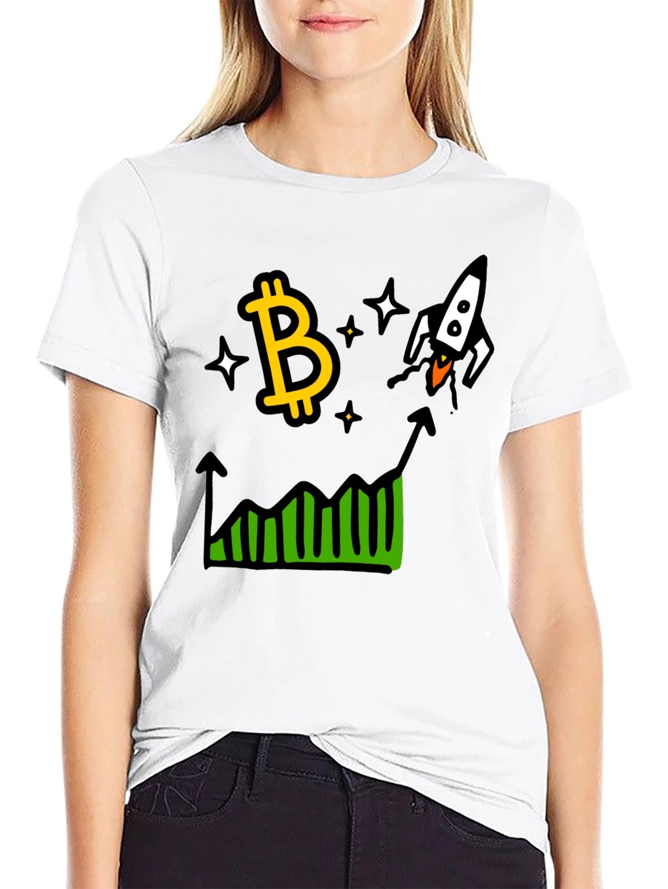Bitcoin Rocket Chart Black T-Shirt
