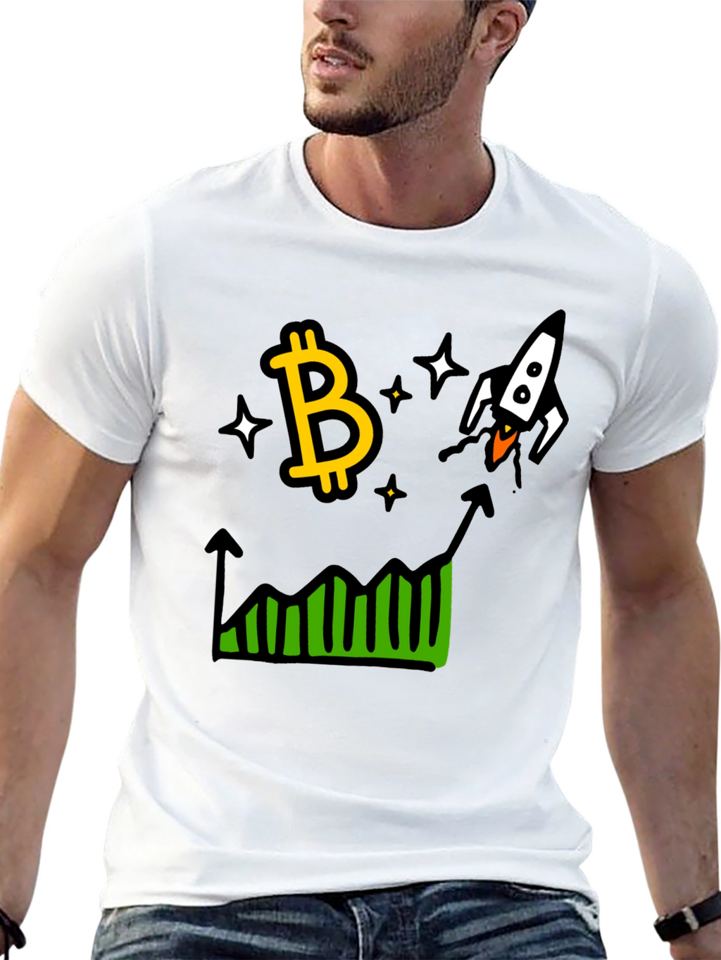 Bitcoin Rocket Chart Black T-Shirt