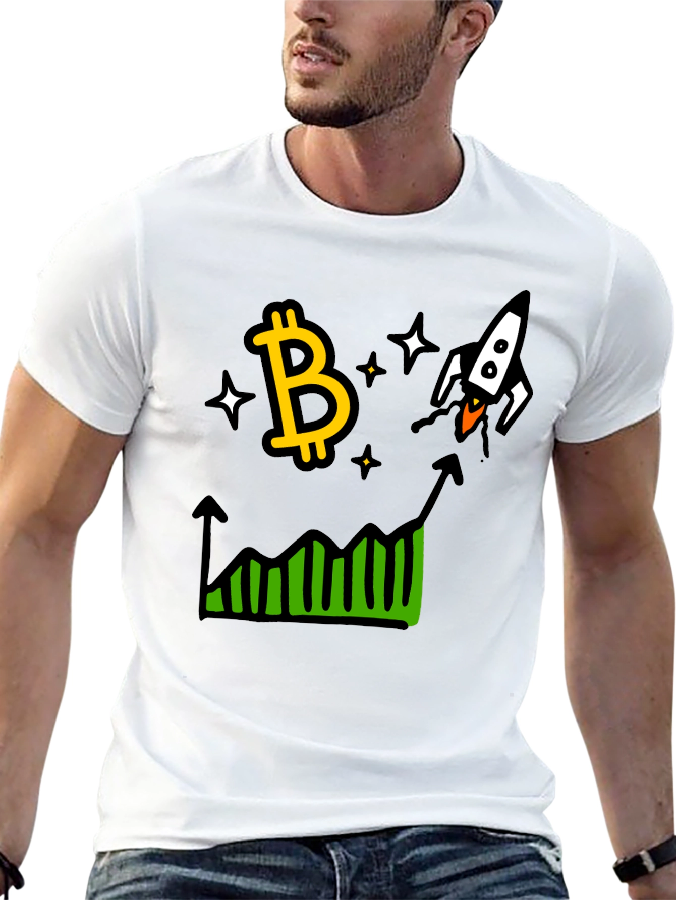 Bitcoin Rocket Chart Black T-Shirt