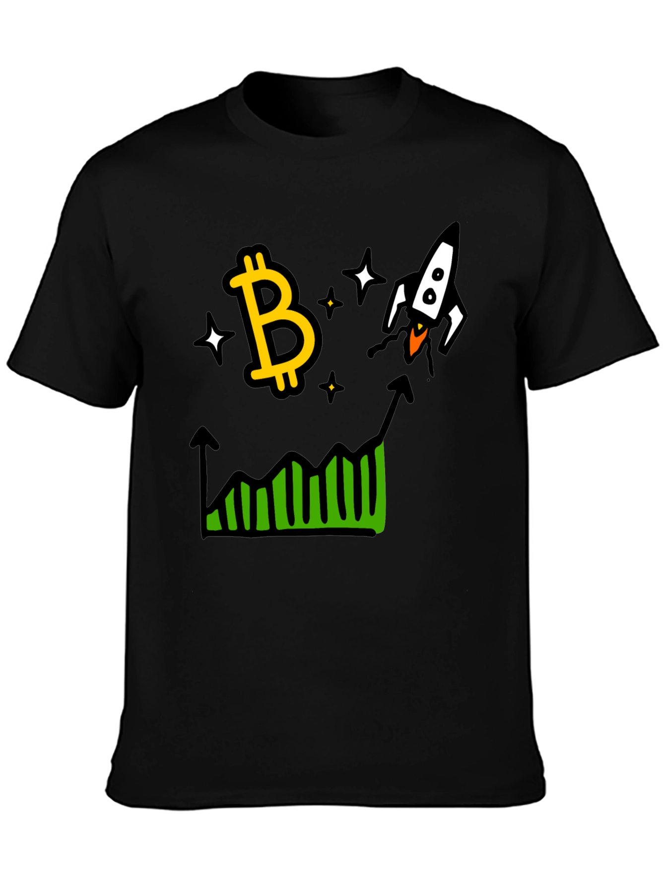 Bitcoin Rocket Chart Black T-Shirt