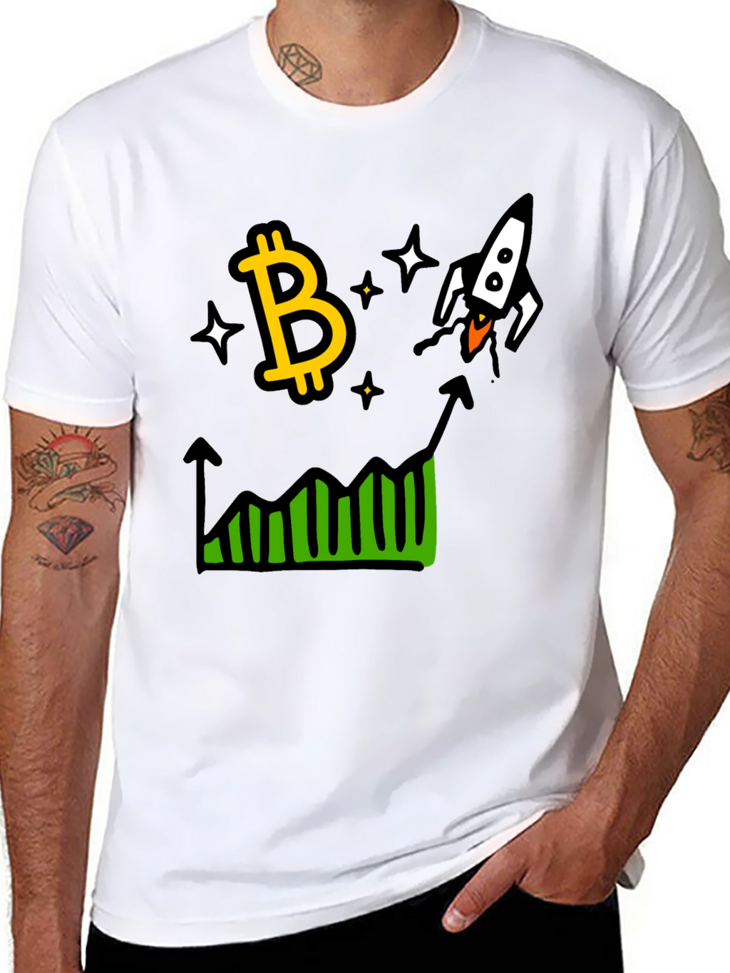 Bitcoin Rocket Chart Black T-Shirt