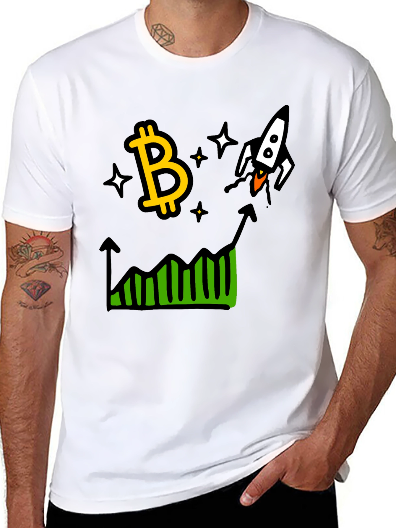 Bitcoin Rocket Chart Black T-Shirt