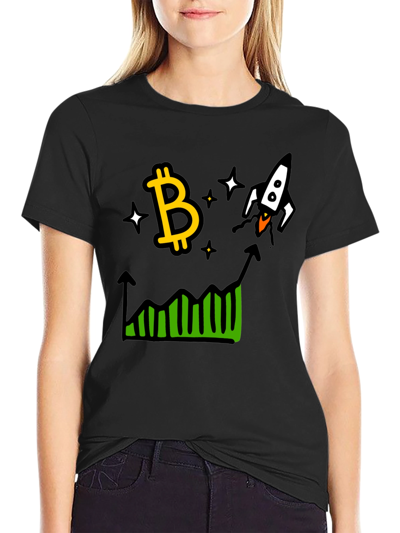Bitcoin Rocket Chart Black T-Shirt