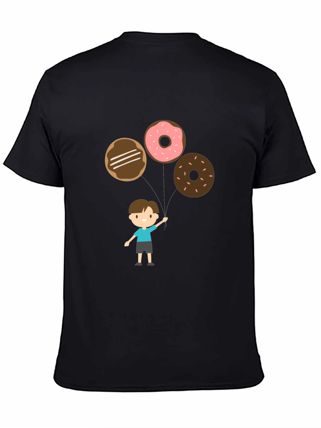 Cartoon Donut Balloon Graphic Tee - Black