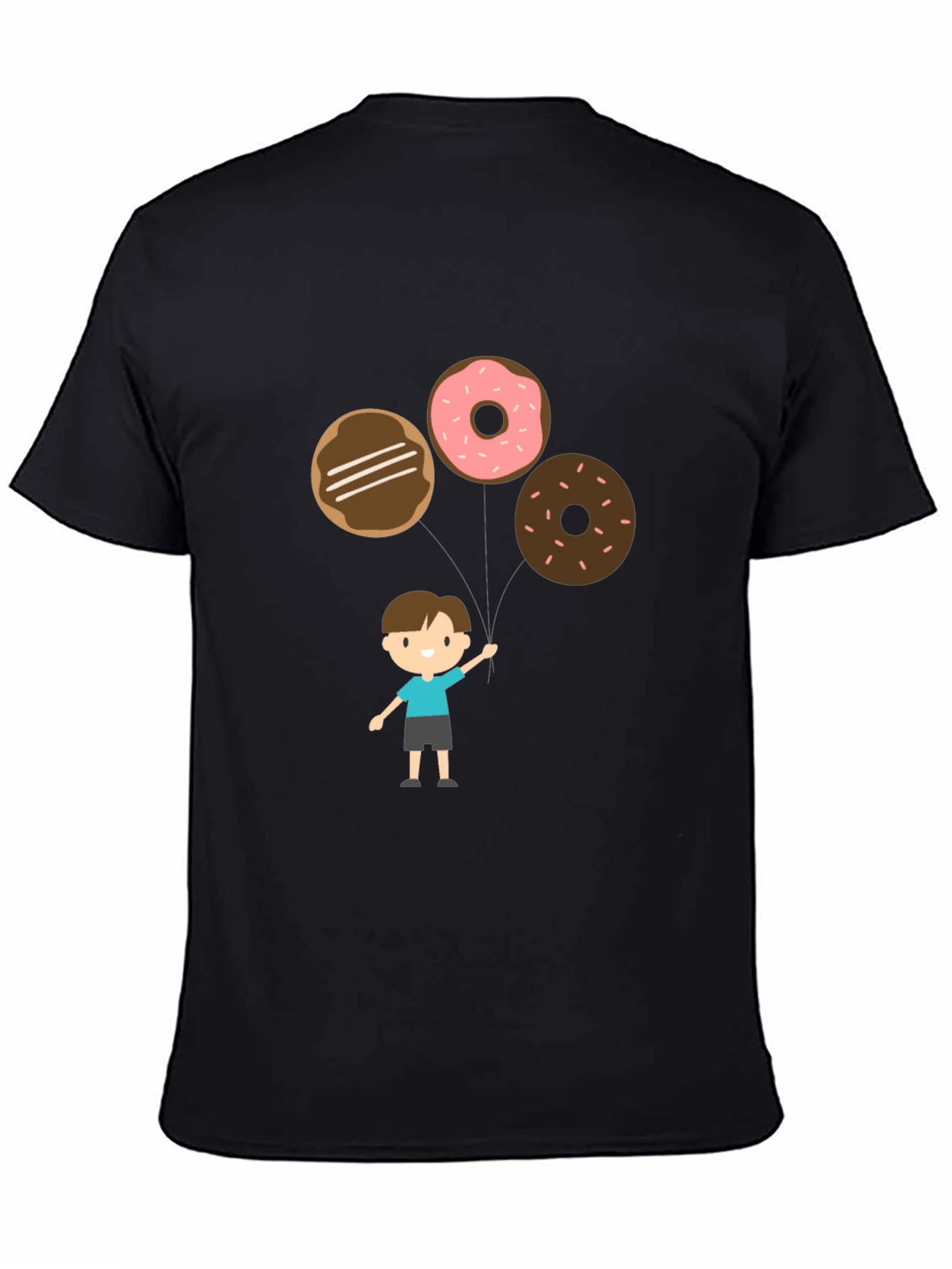 Cartoon Donut Balloon Graphic Tee - Black