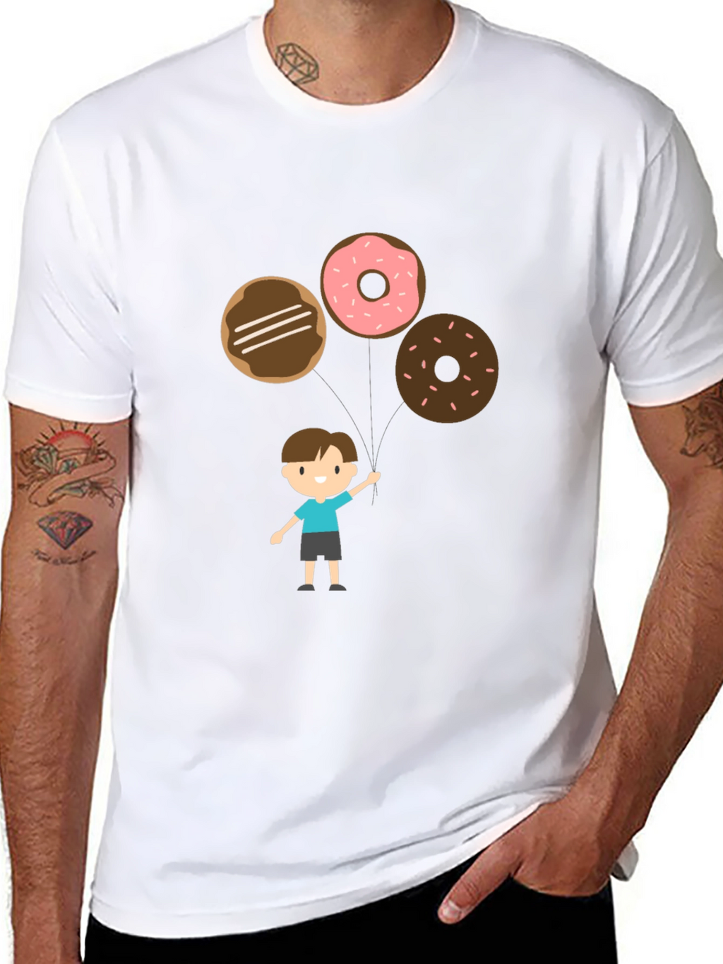 Cartoon Donut Balloon Graphic Tee - Black
