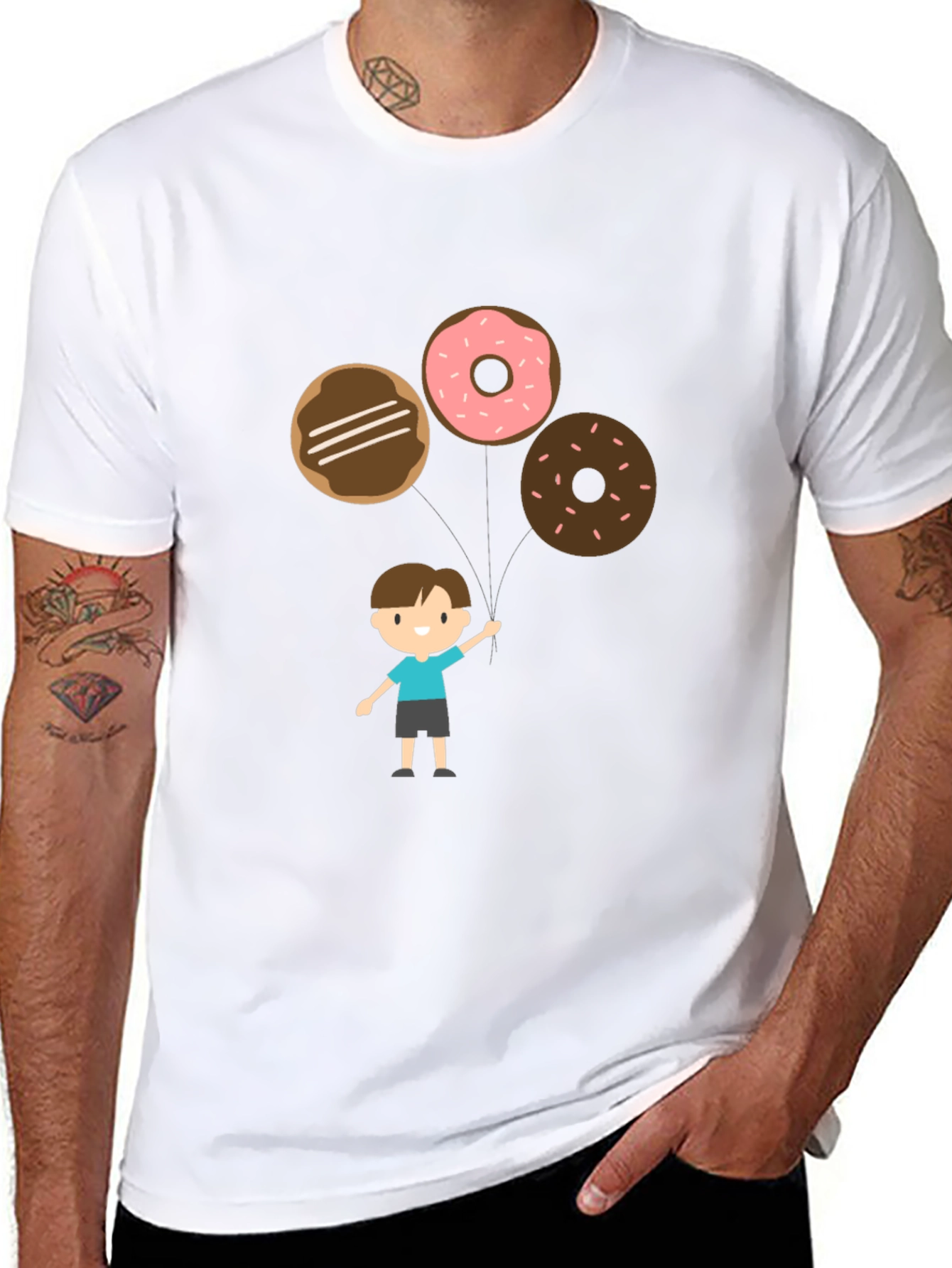 Cartoon Donut Balloon Graphic Tee - Black