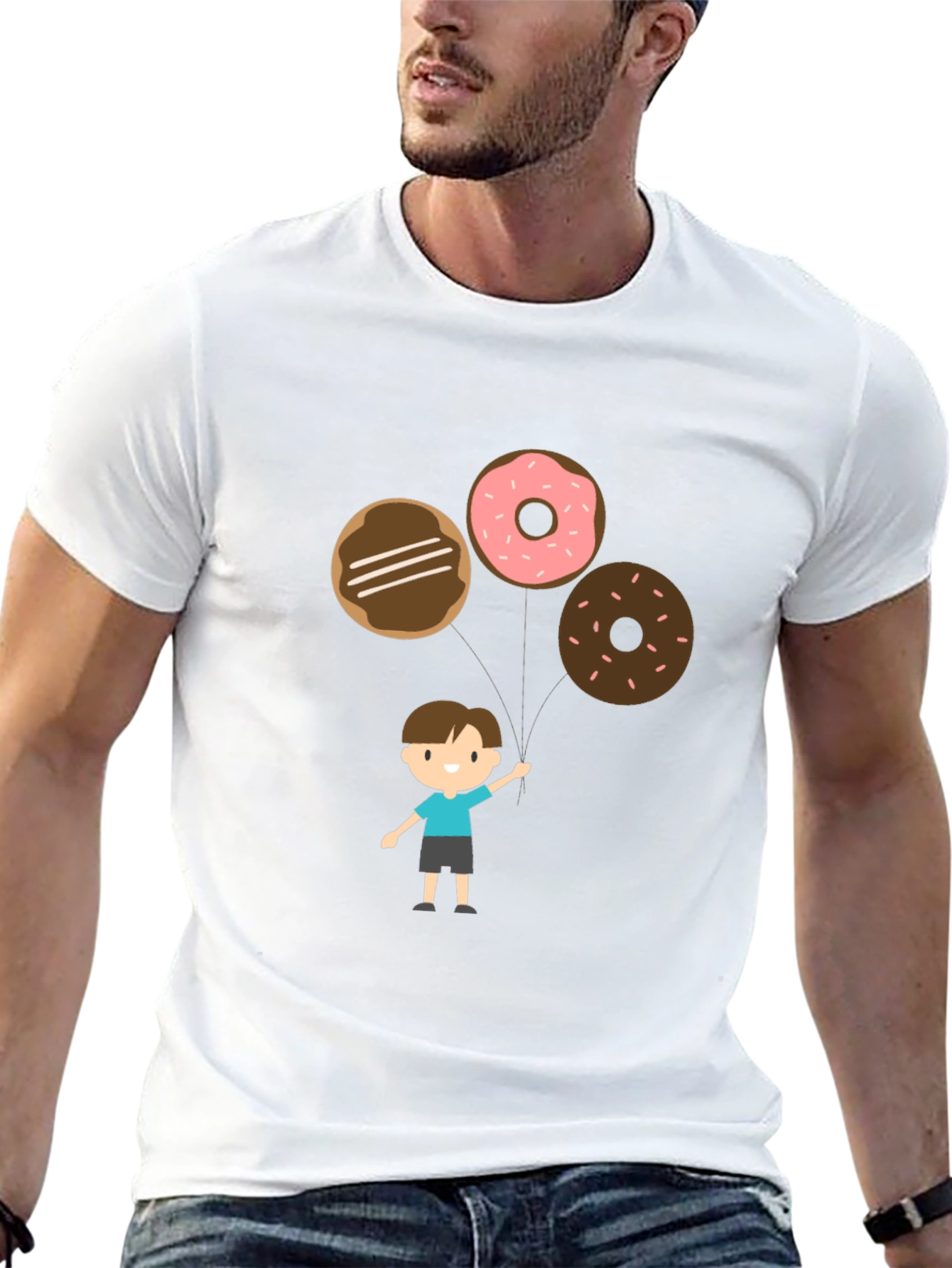 Cartoon Donut Balloon Graphic Tee - Black
