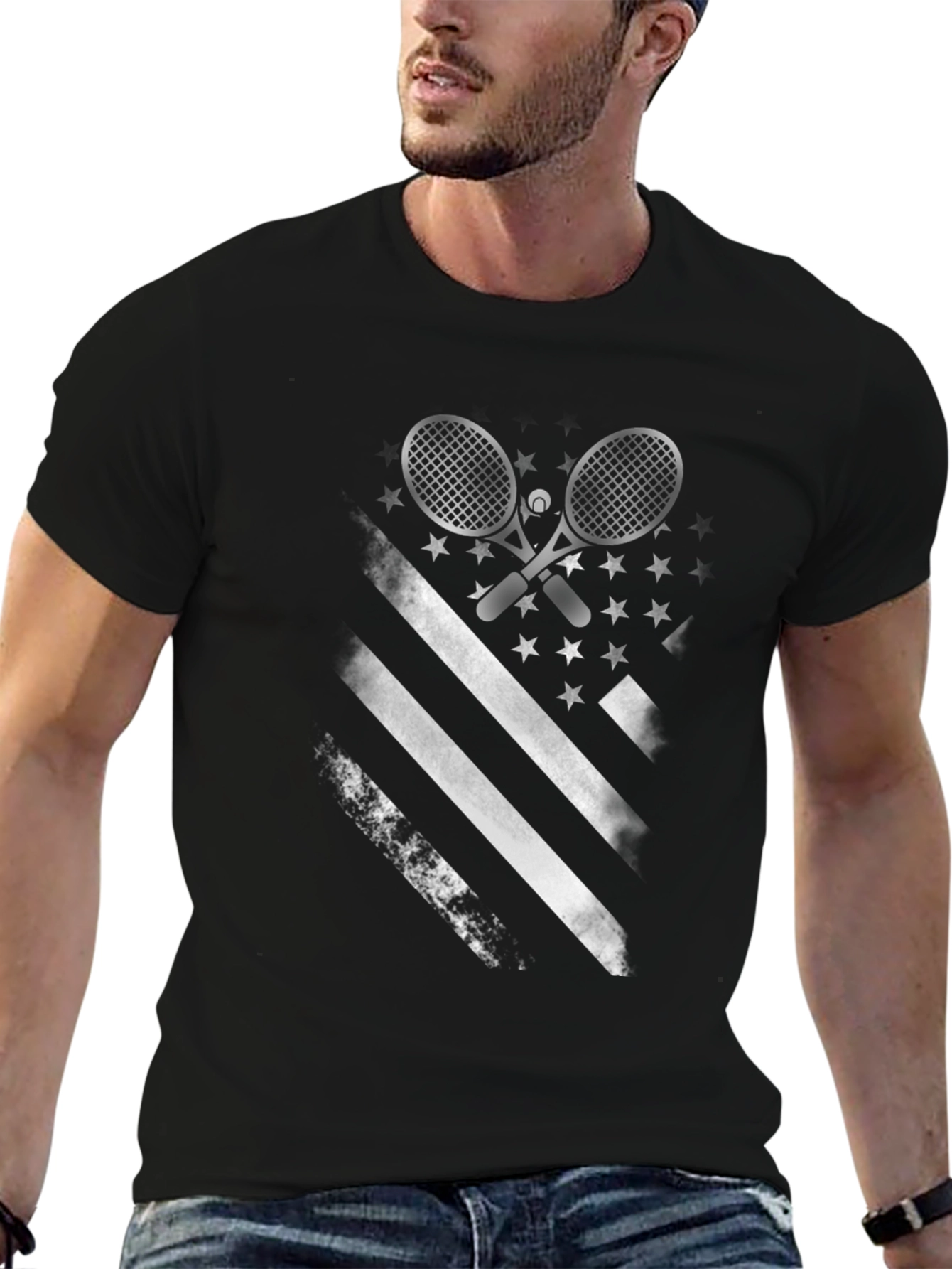 Tennis American Flag Graphic T-Shirt