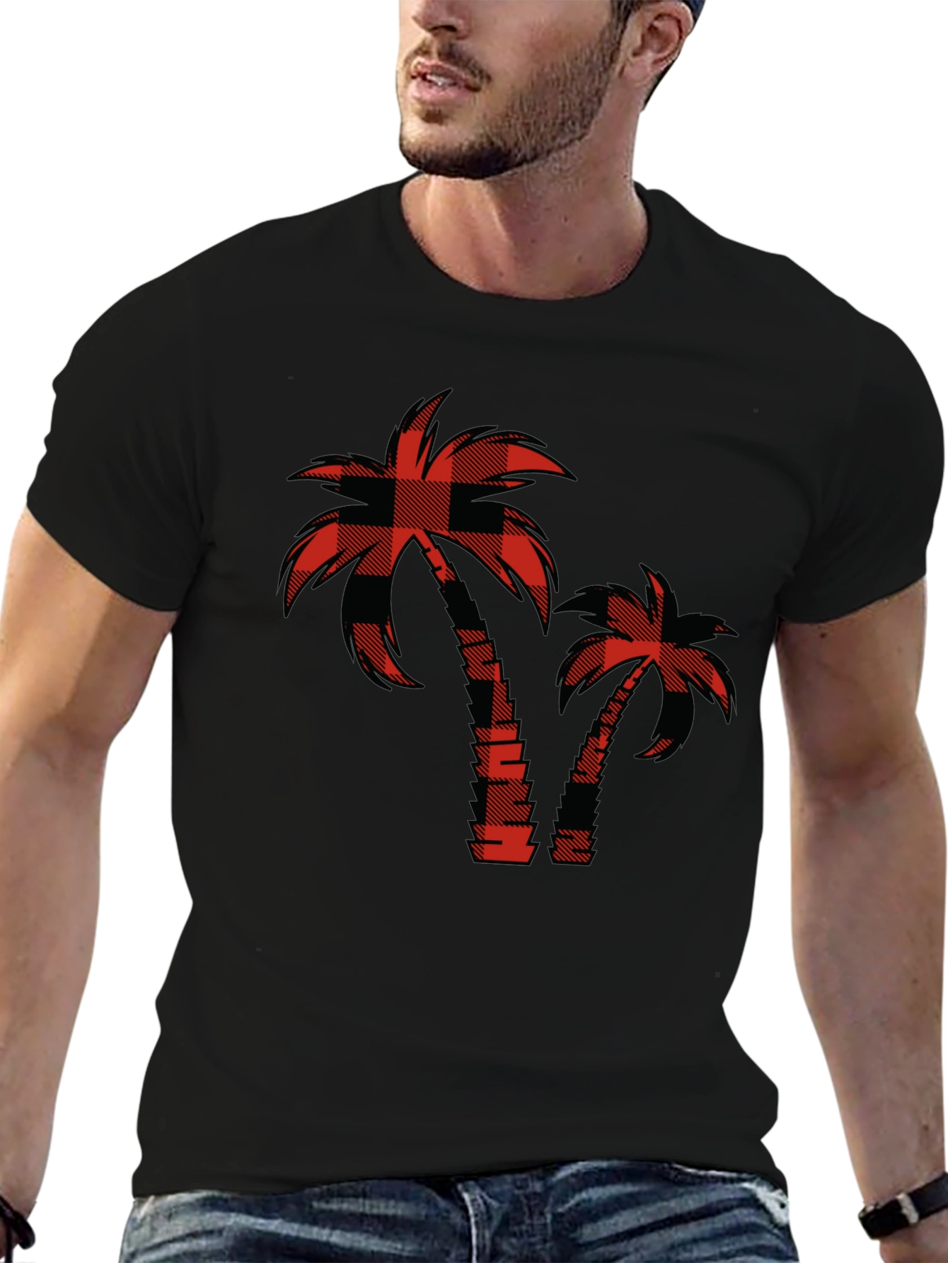 Buffalo Plaid Palm Tree Graphic T-Shirt