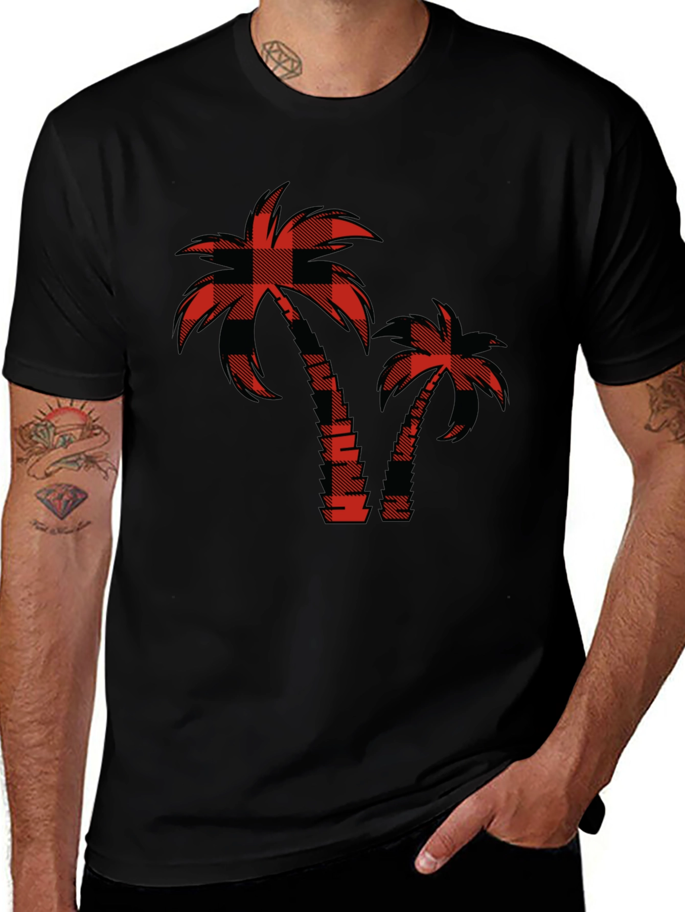 Buffalo Plaid Palm Tree Graphic T-Shirt