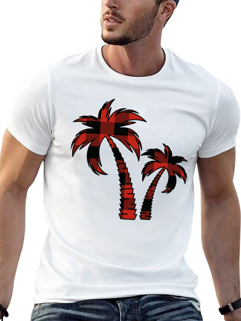 Buffalo Plaid Palm Tree Graphic T-Shirt