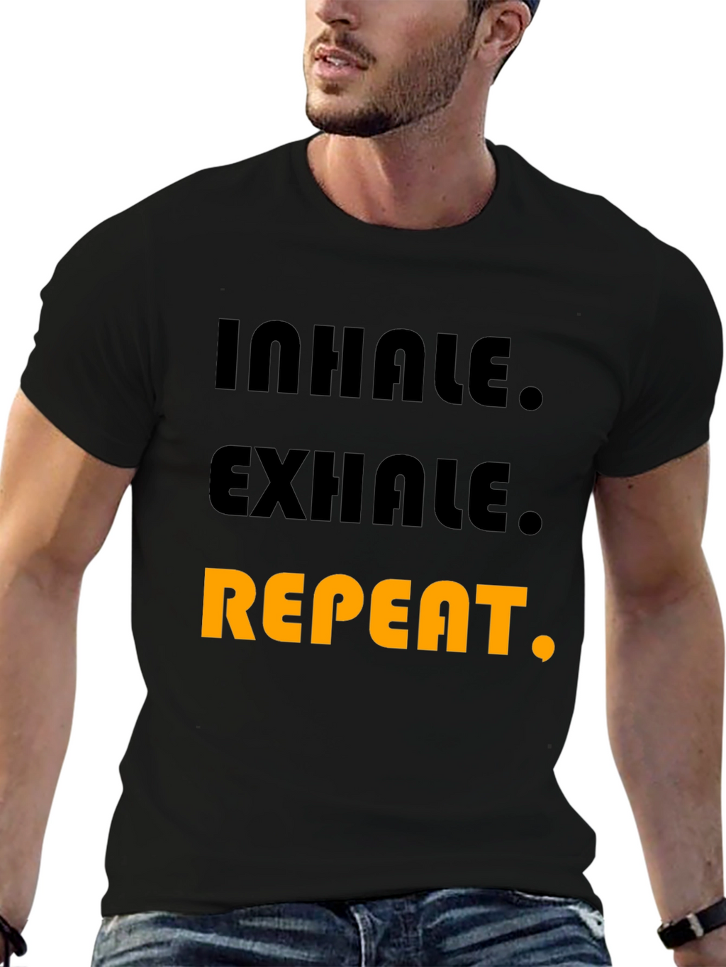 Inhale Exhale Repeat Graphic T-Shirt - Black