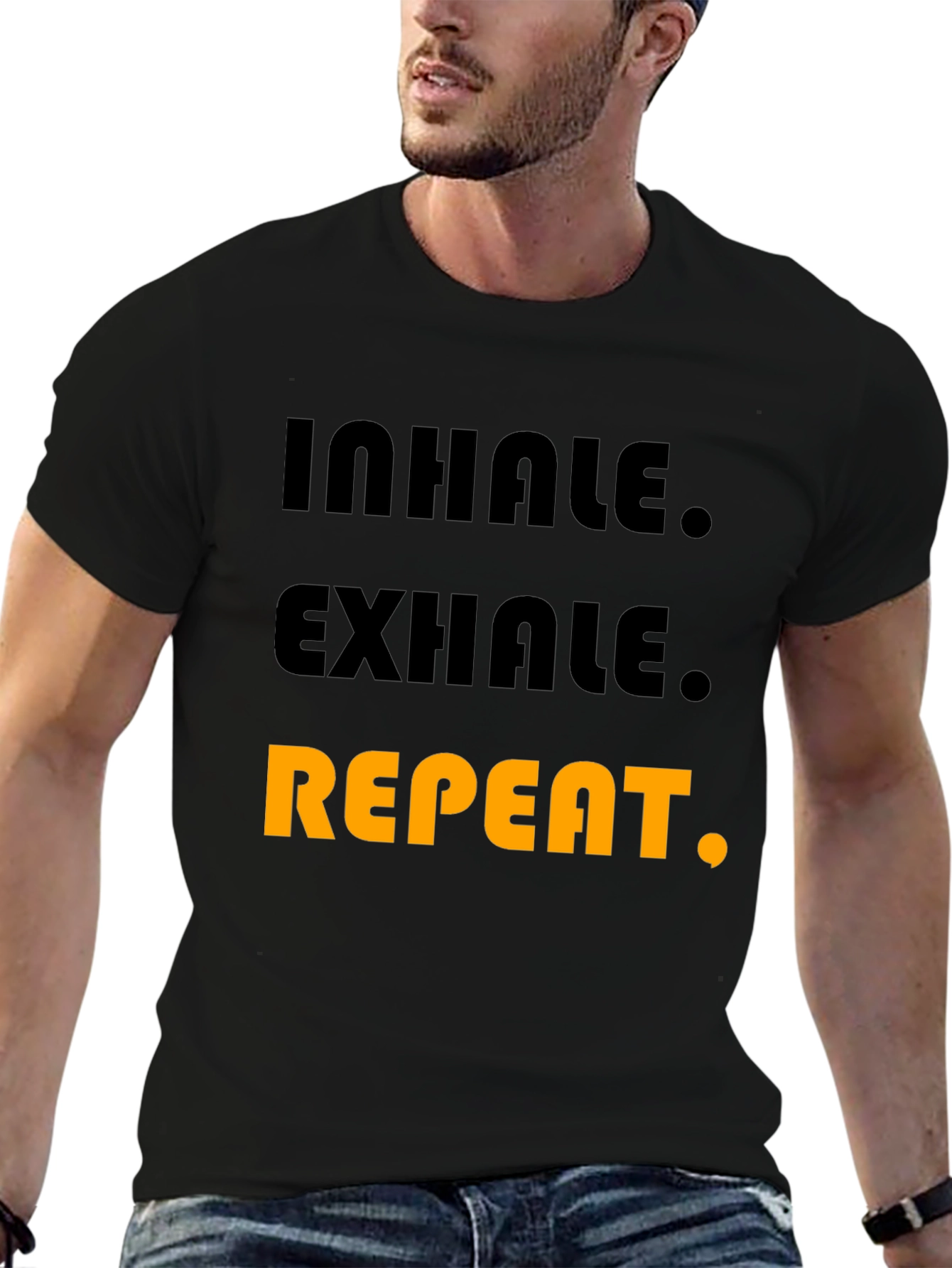 Inhale Exhale Repeat Graphic T-Shirt - Black