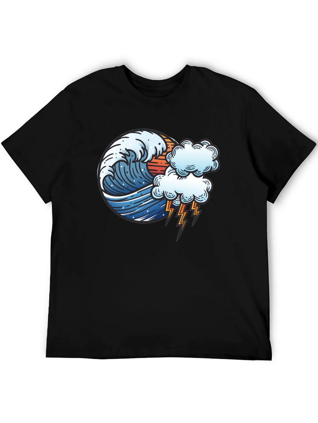 Wave & Lightning Graphic Black Tee
