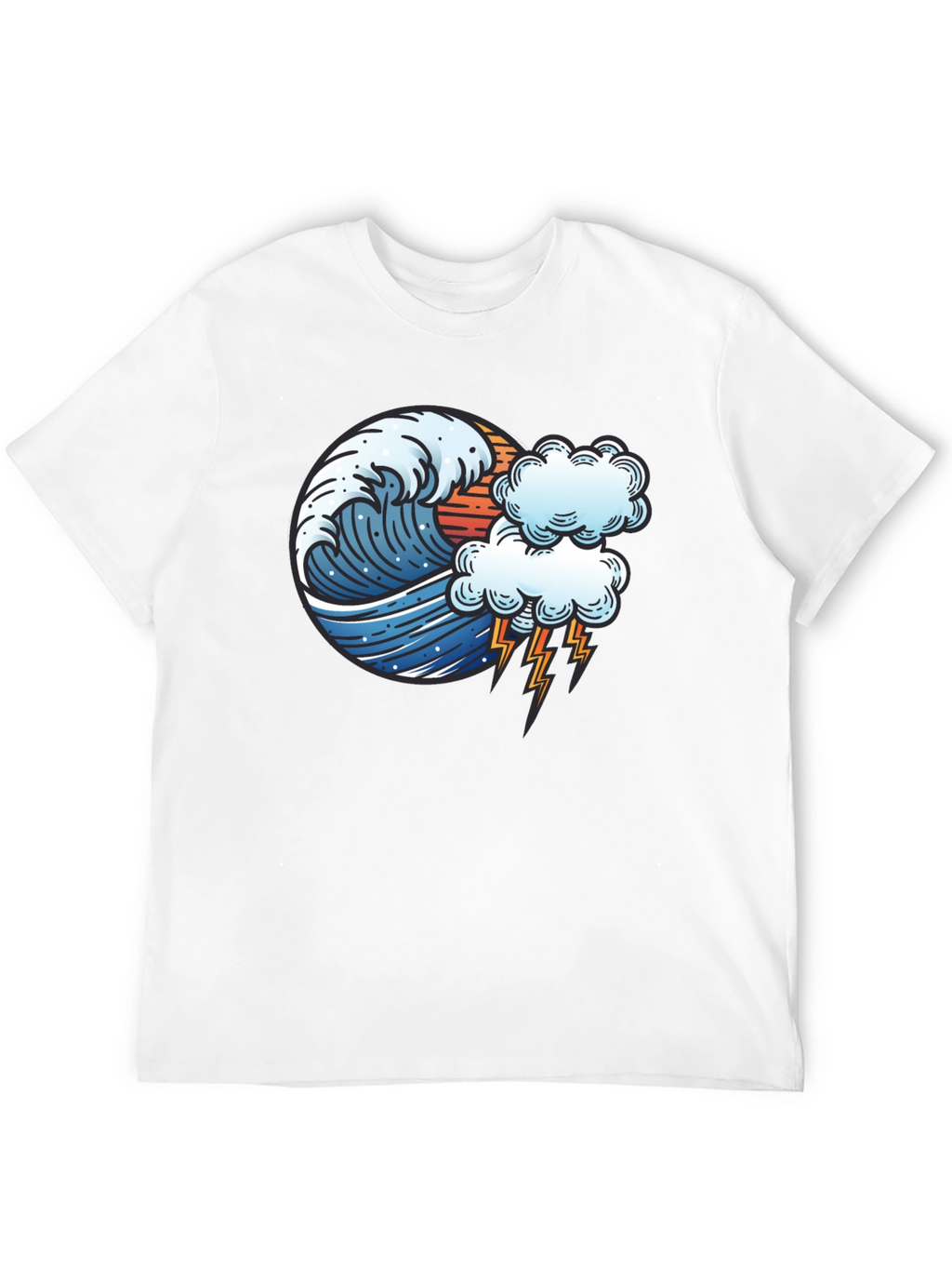 Wave & Lightning Graphic Black Tee