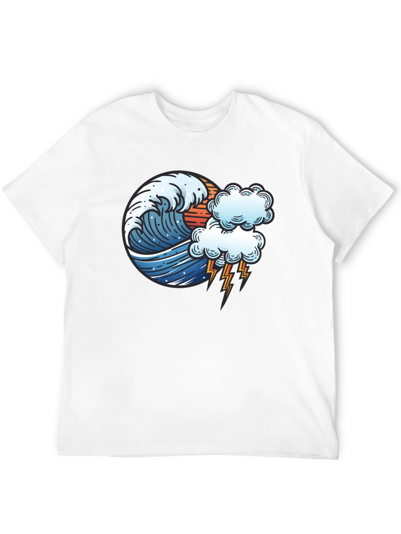 Wave & Lightning Graphic Black Tee