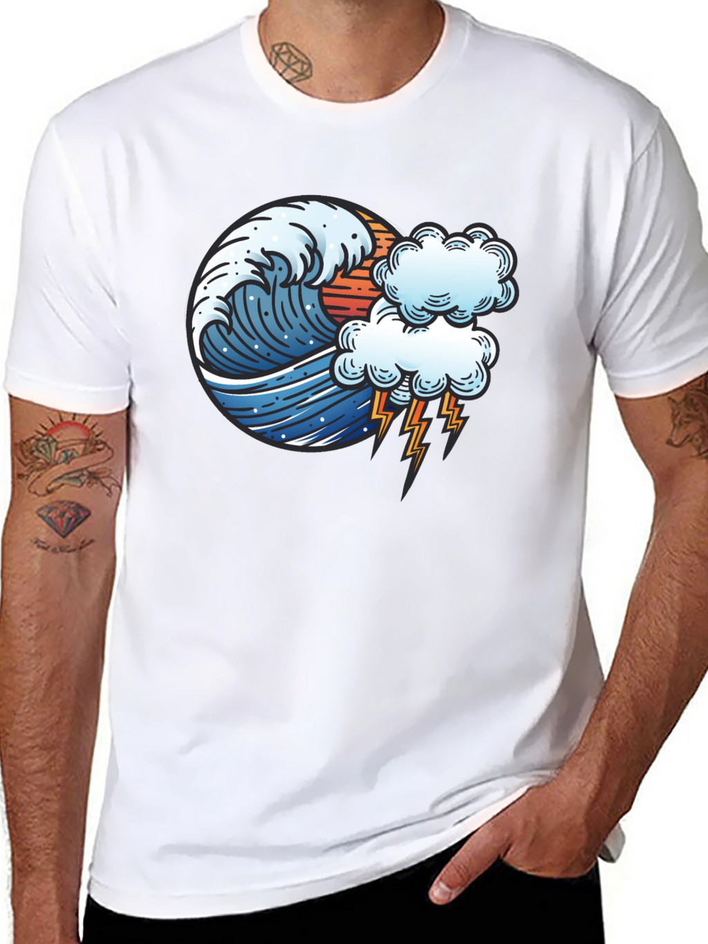 Wave & Lightning Graphic Black Tee