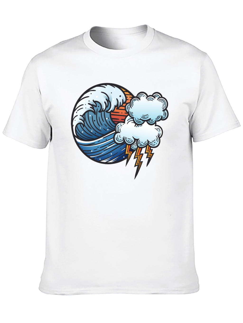 Wave & Lightning Graphic Black Tee