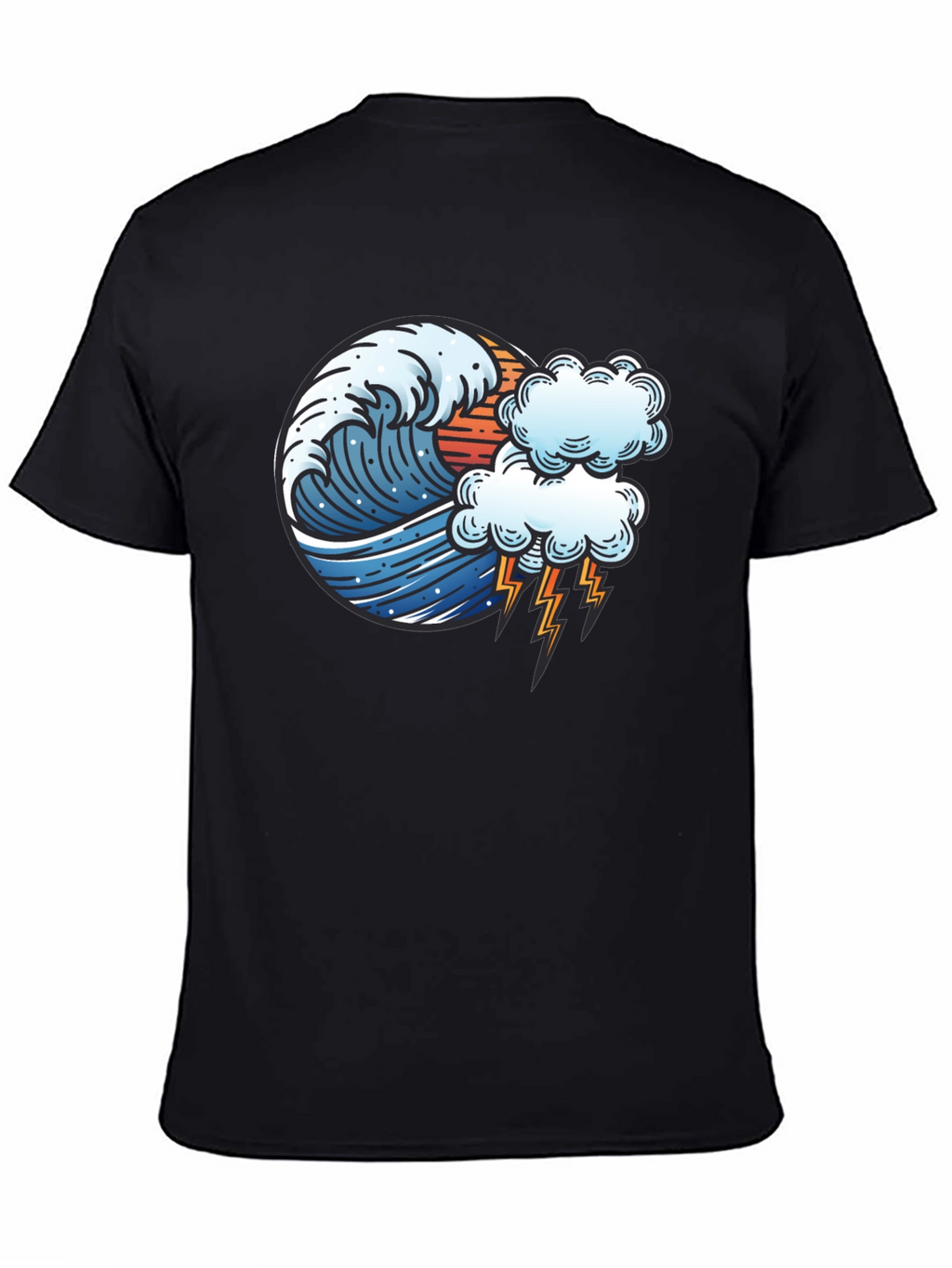 Wave & Lightning Graphic Black Tee