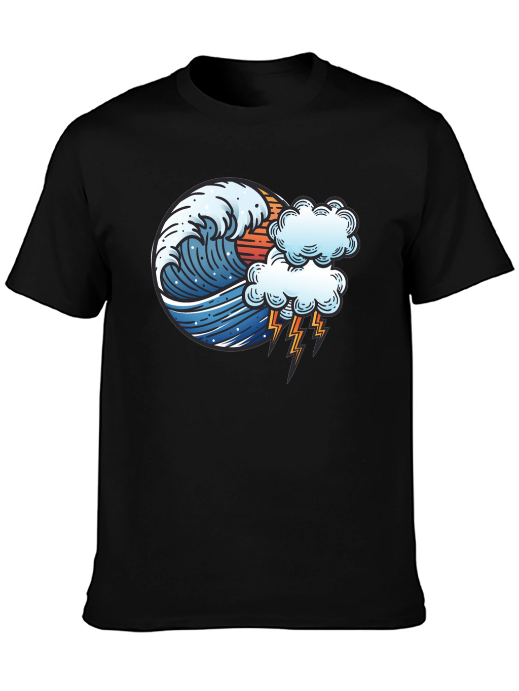Wave & Lightning Graphic Black Tee