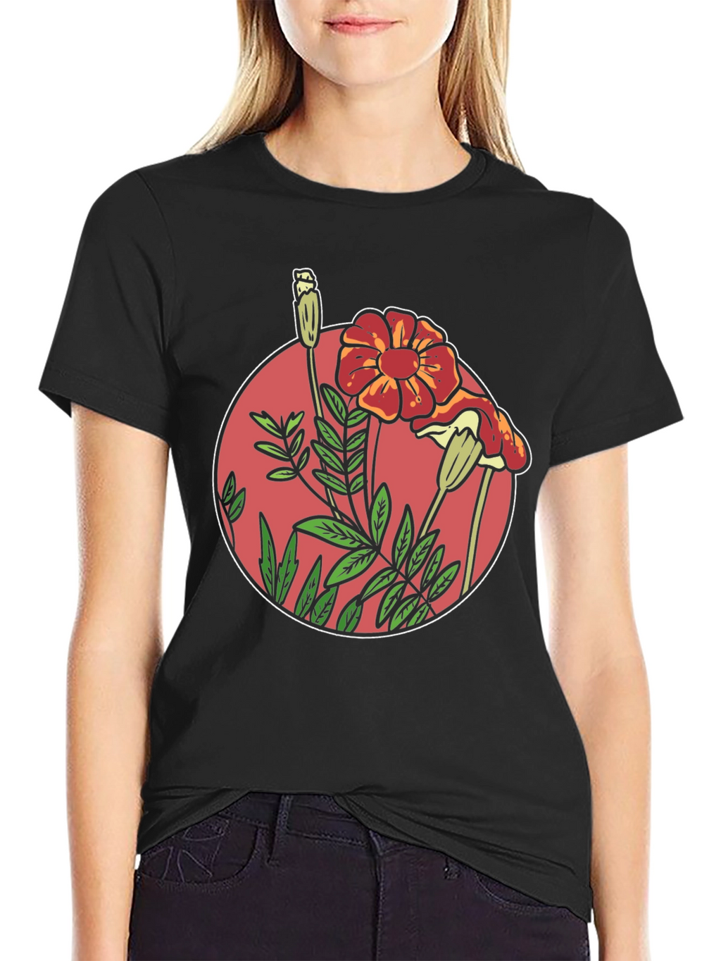 Floral Graphic Black T-Shirt