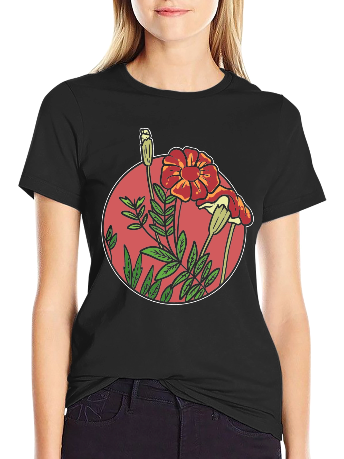 Floral Graphic Black T-Shirt