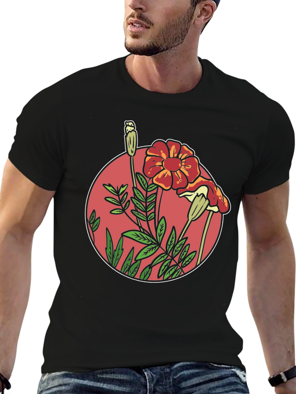 Floral Graphic Black T-Shirt