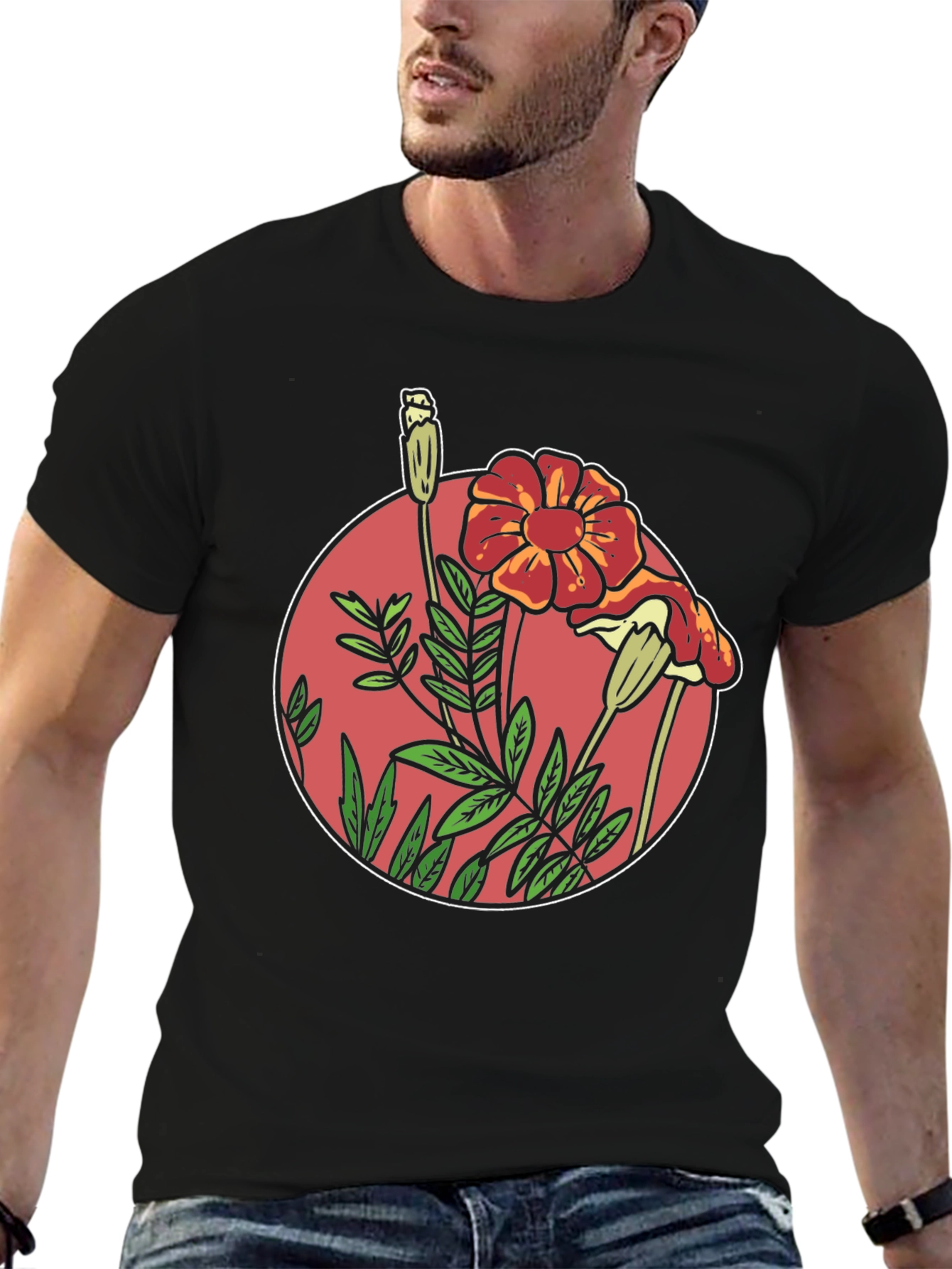 Floral Graphic Black T-Shirt