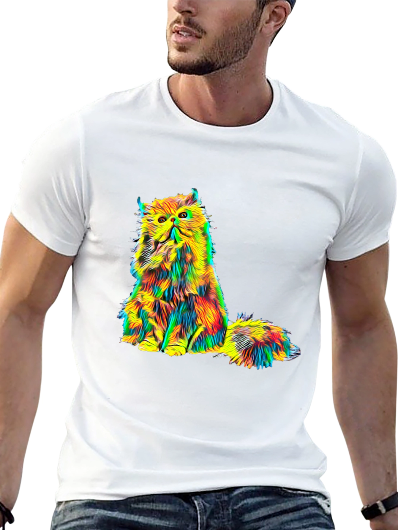 Psychedelic Cat Graphic Tee - Black Unisex T-Shirt