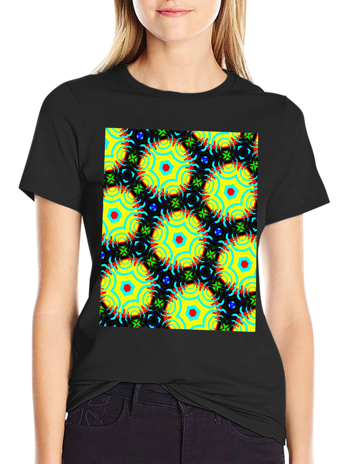 Kaleidoscope T-Shirt Patterned Tee Geometric Design Crew Neck