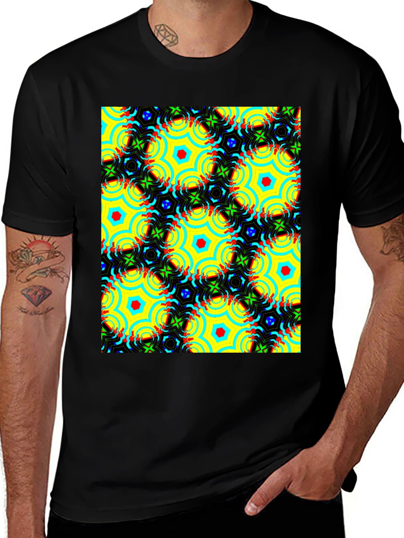 Kaleidoscope T-Shirt Patterned Tee Geometric Design Crew Neck