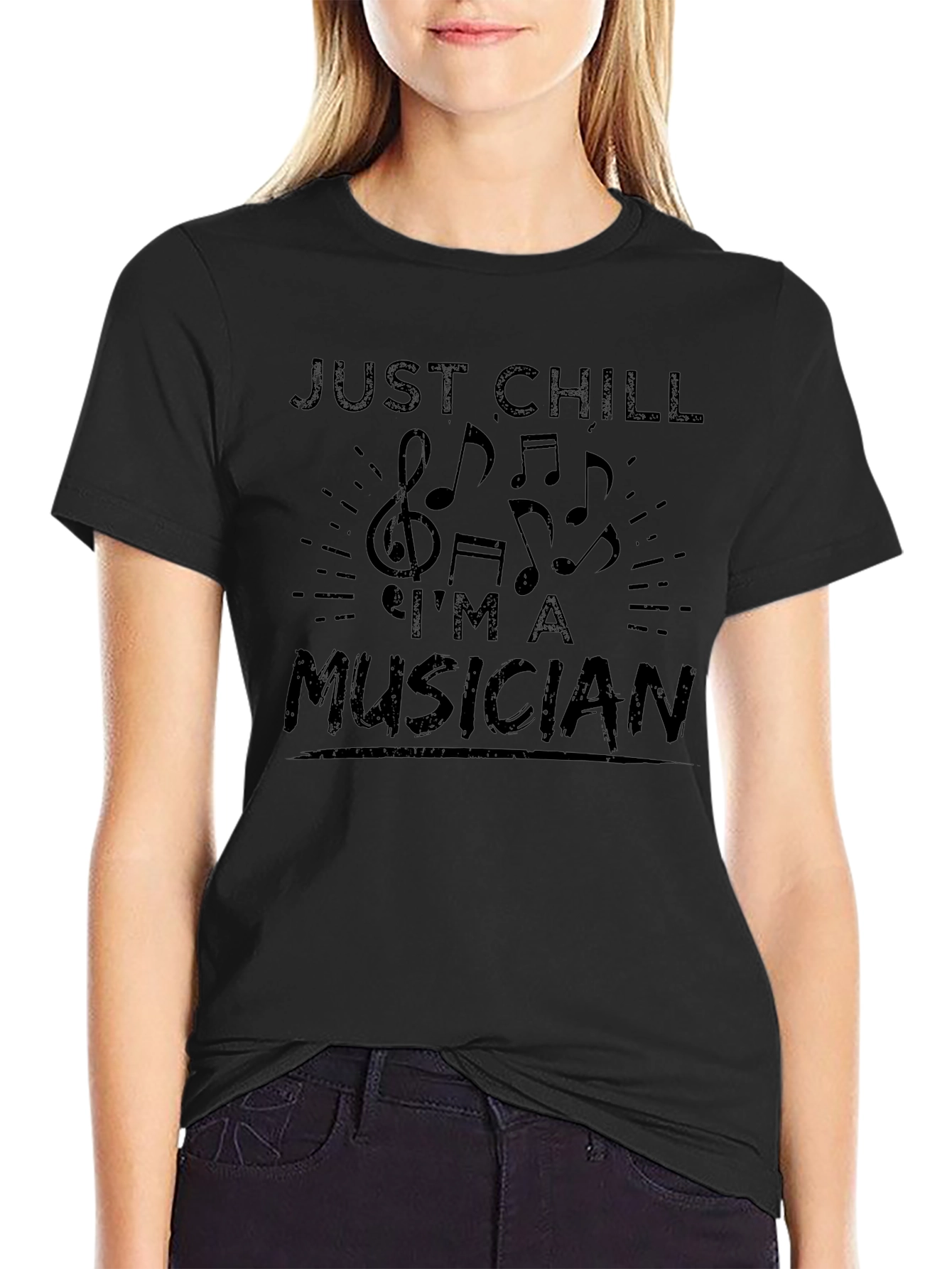 Just Chill Im A Musician Graphic T-Shirt - Black