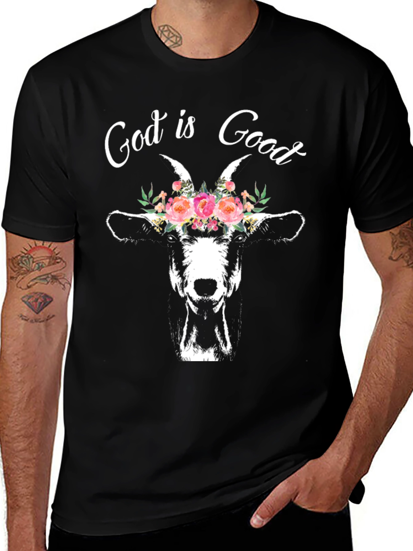 God is Good Goat Floral T-Shirt