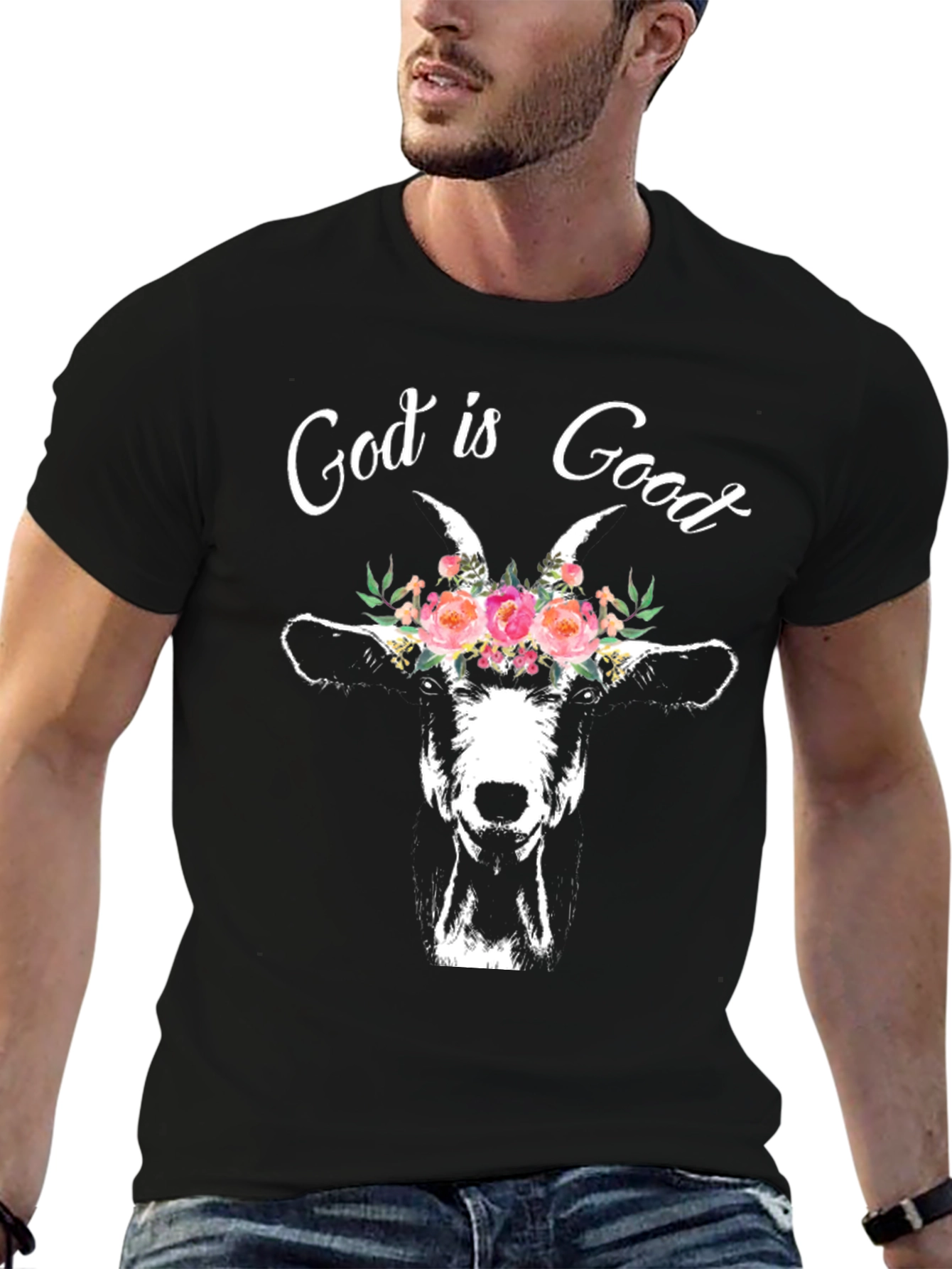 God is Good Goat Floral T-Shirt