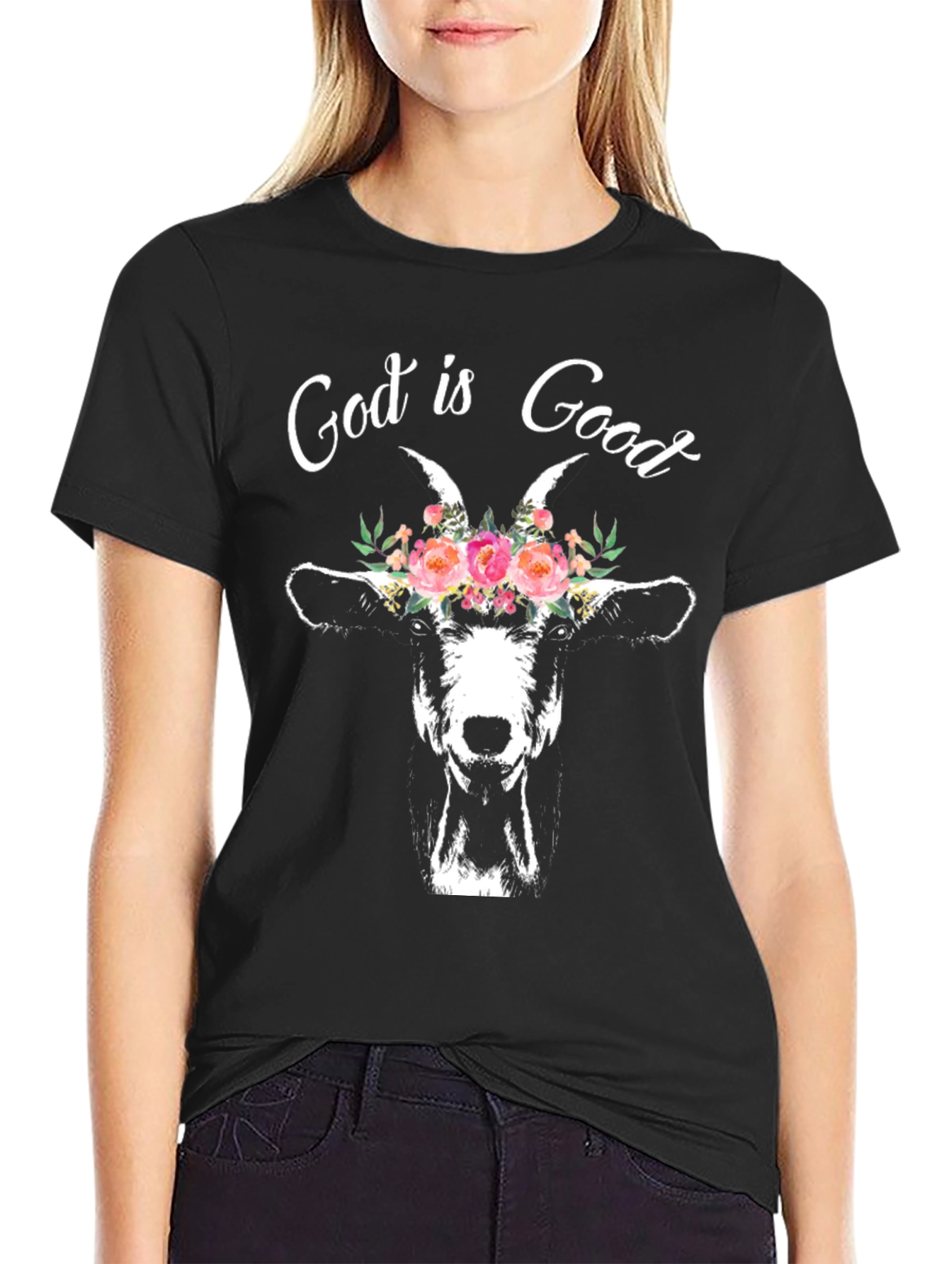 God is Good Goat Floral T-Shirt