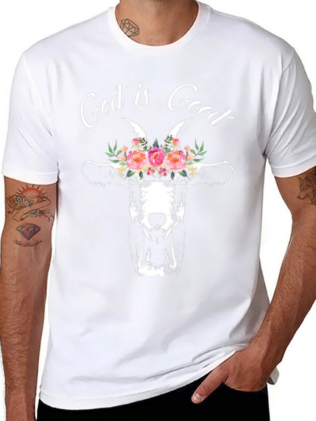 God is Good Goat Floral T-Shirt