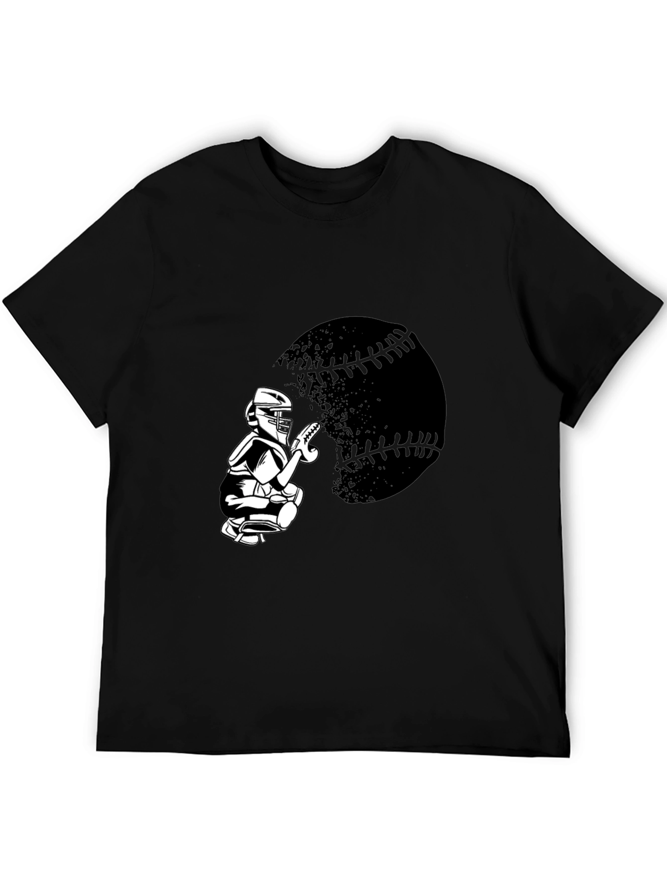Baseball Catcher Graphic Tee - Sporty Black T-Shirt