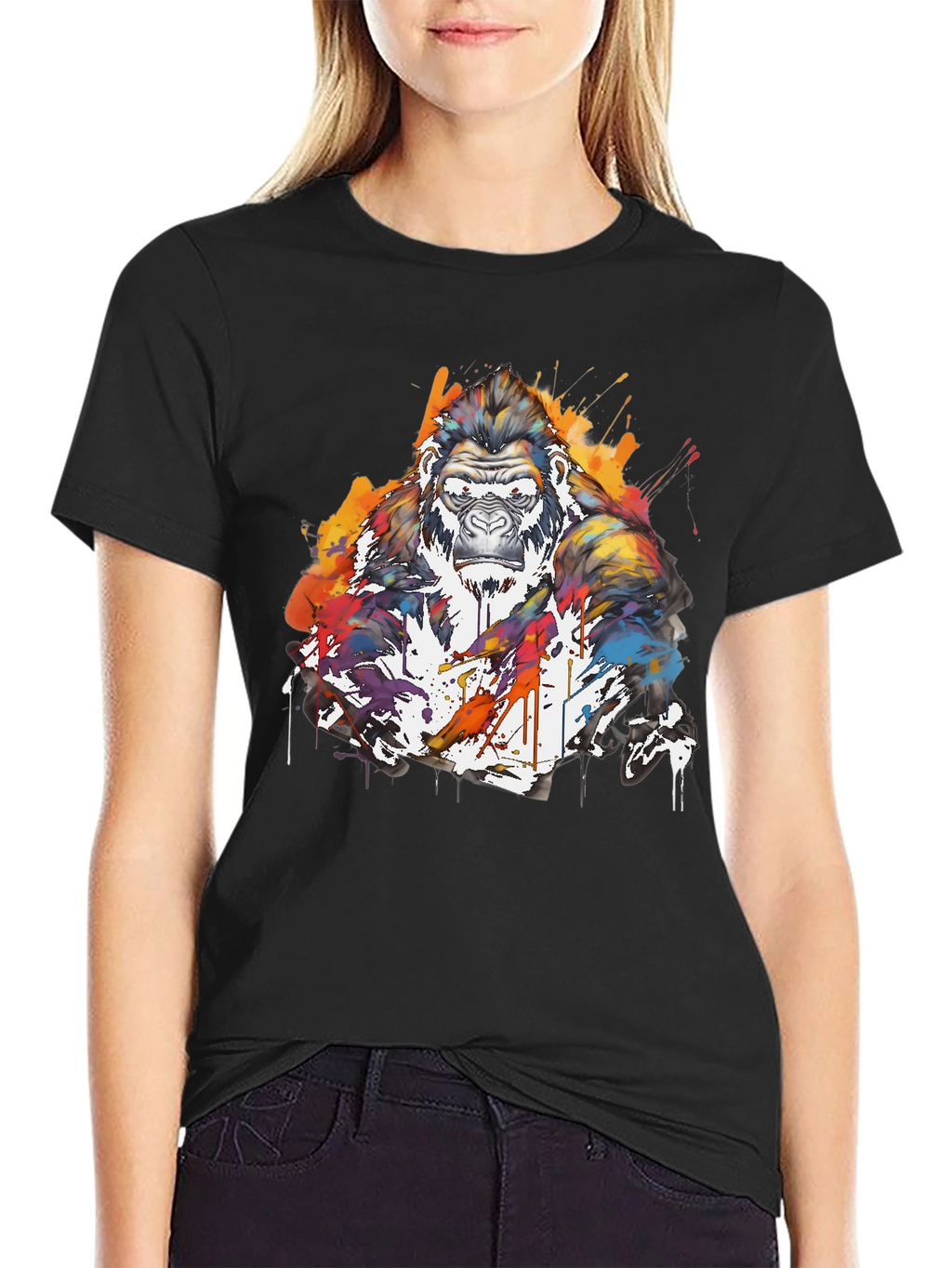 Artistic Gorilla Graphic Black T-Shirt