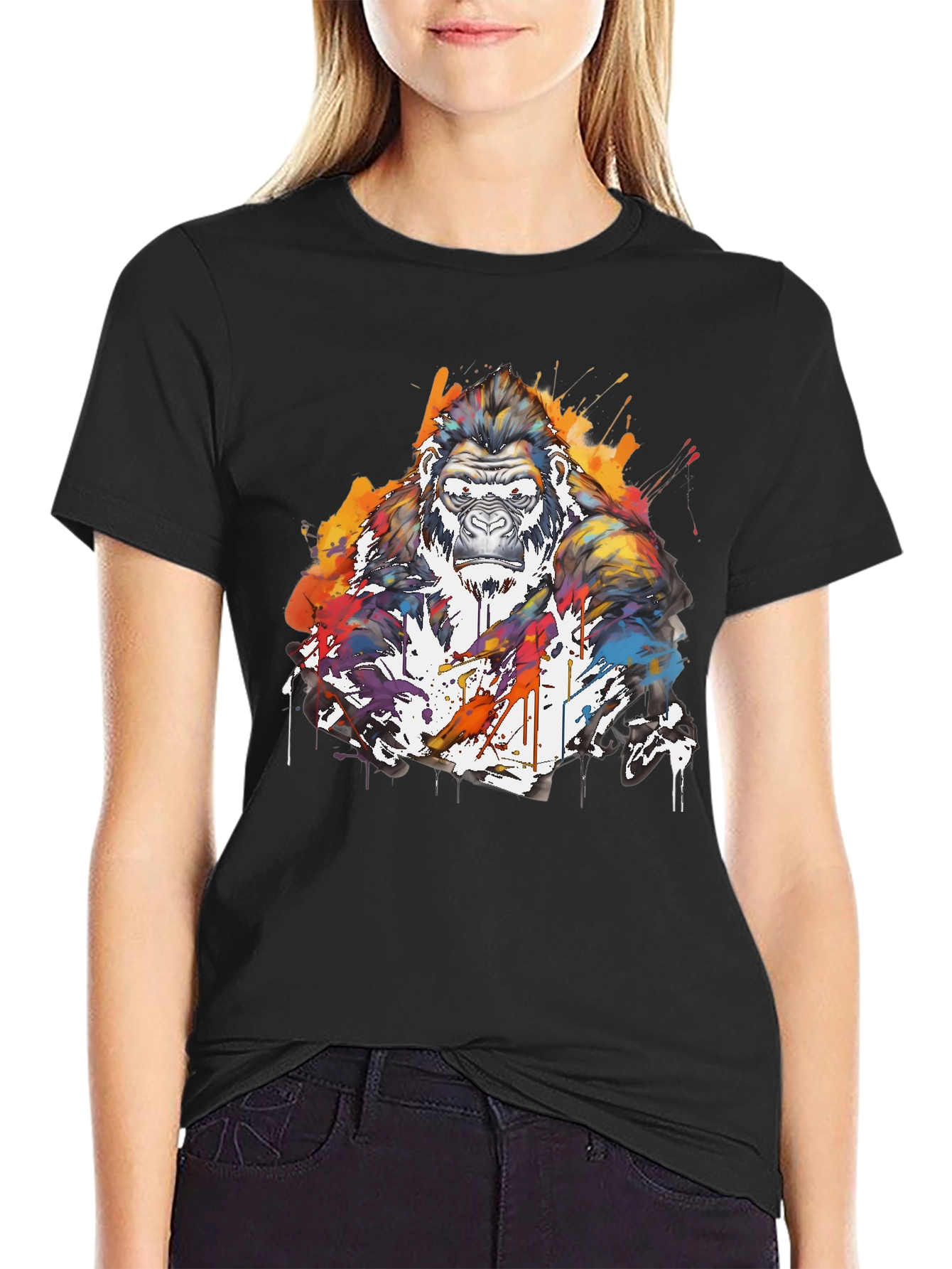 Artistic Gorilla Graphic Black T-Shirt