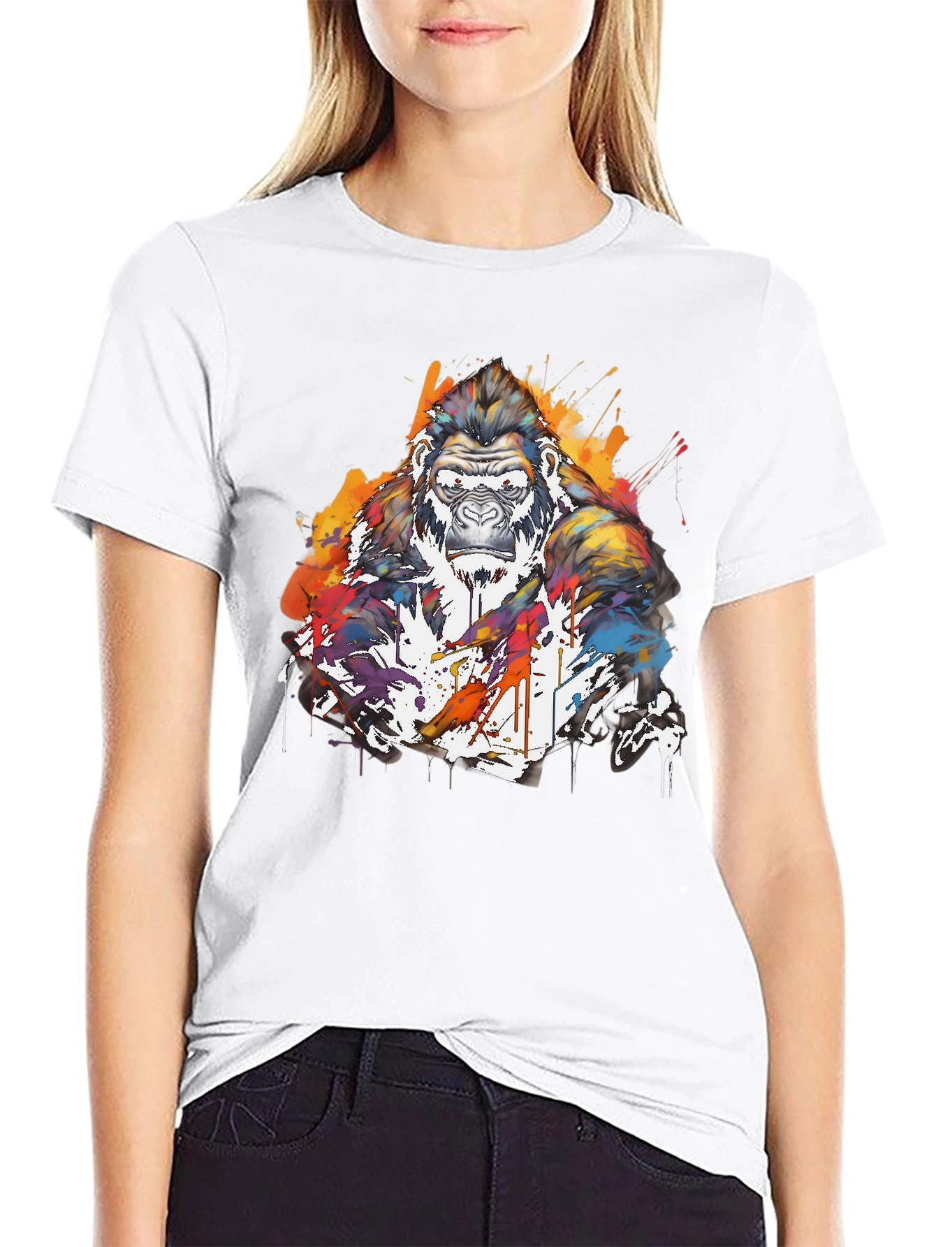 Artistic Gorilla Graphic Black T-Shirt