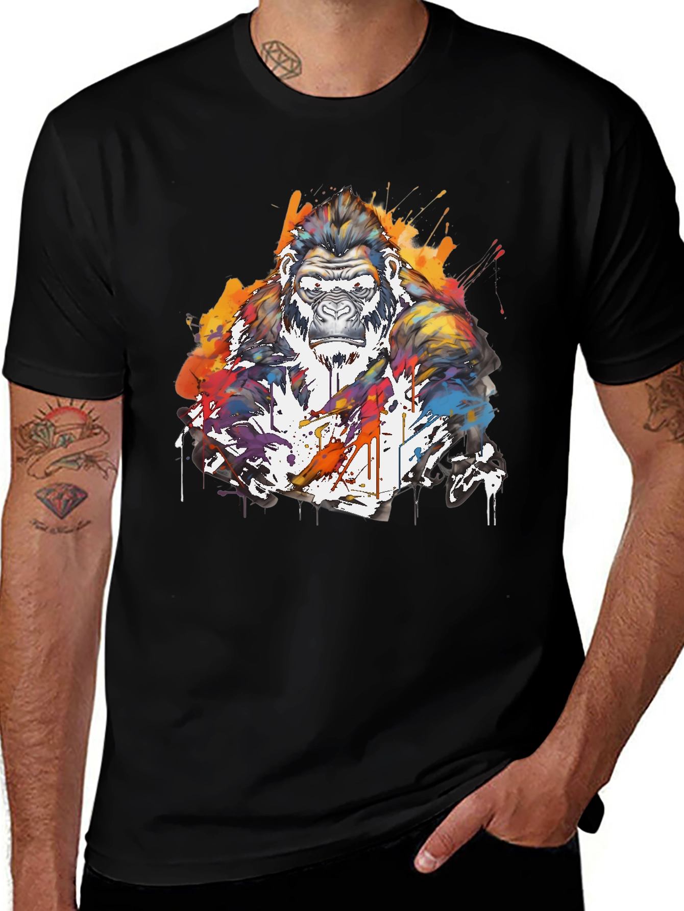 Artistic Gorilla Graphic Black T-Shirt