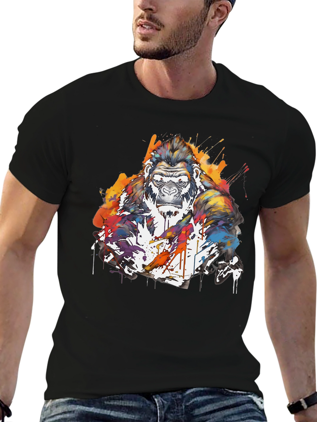Artistic Gorilla Graphic Black T-Shirt