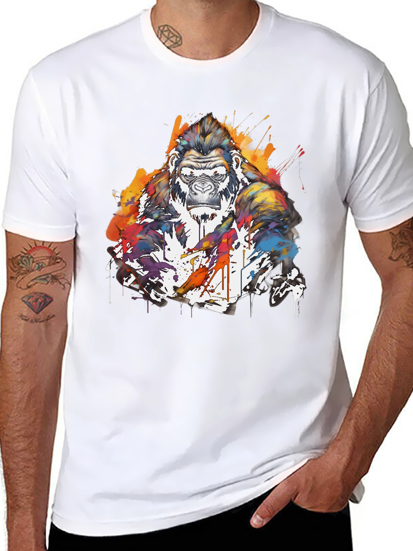 Artistic Gorilla Graphic Black T-Shirt