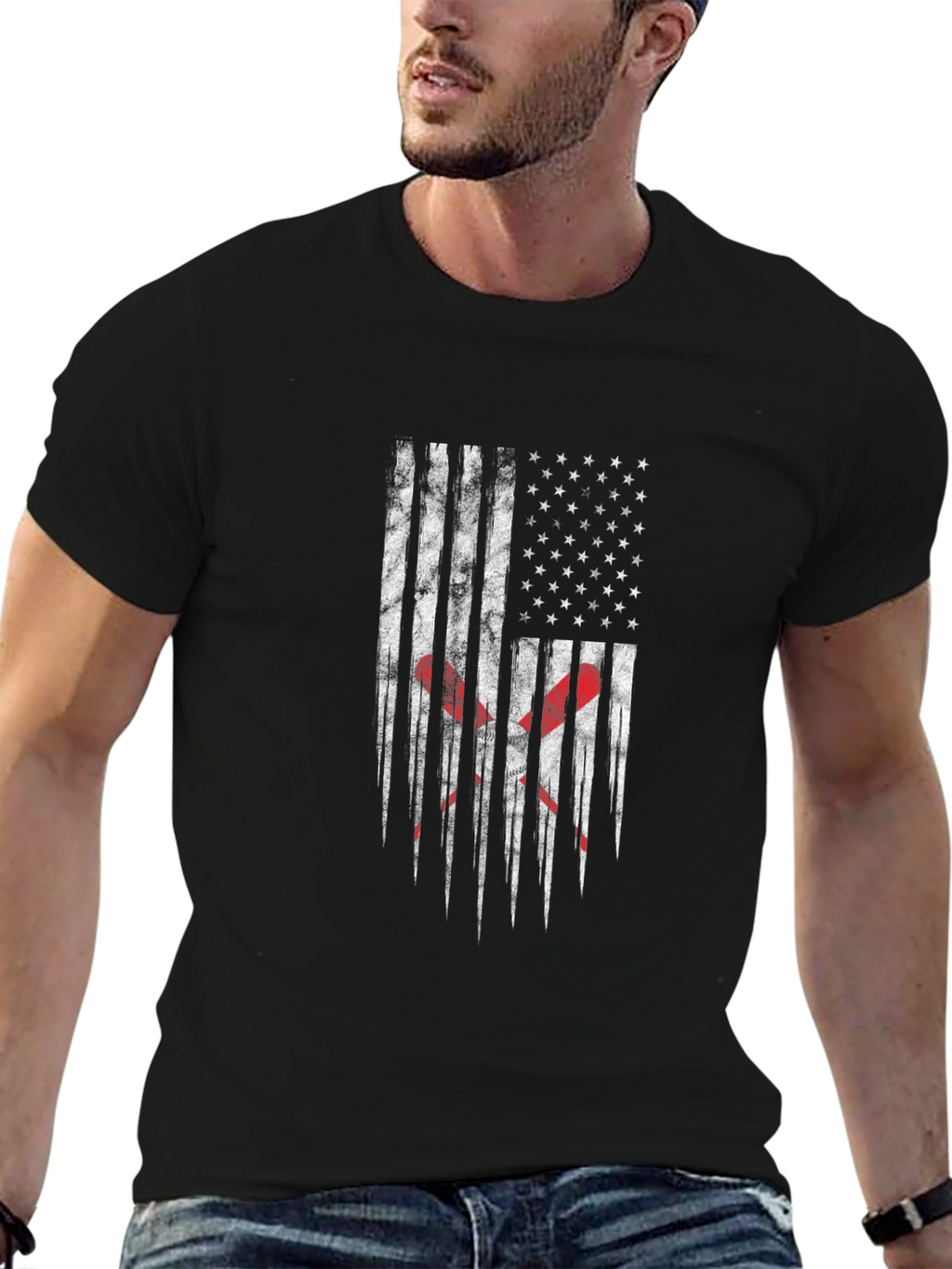 Distressed American Flag Lacrosse T-Shirt