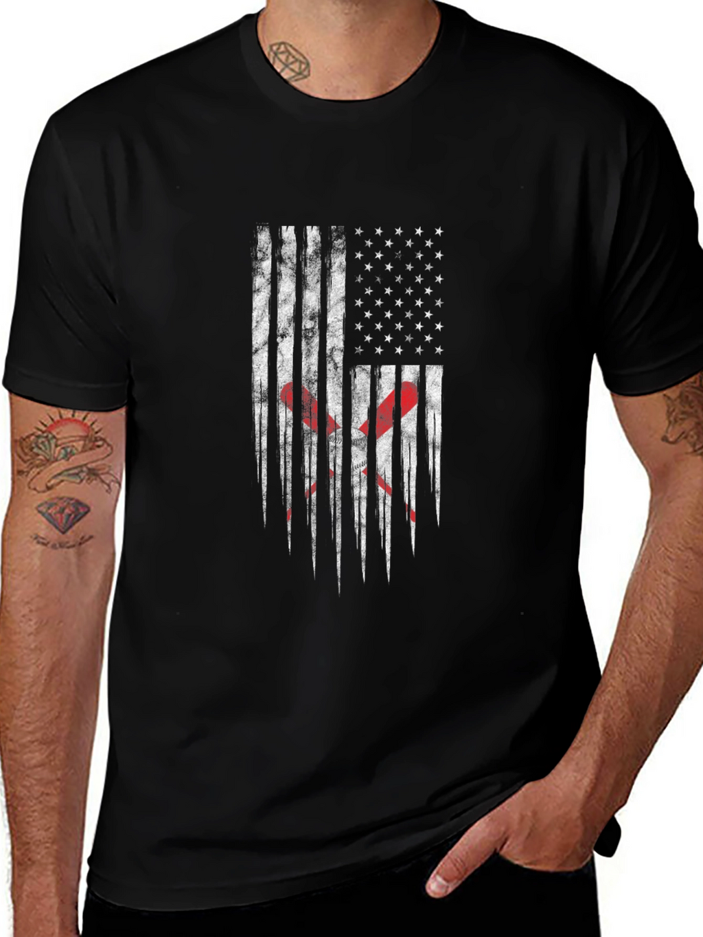 Distressed American Flag Lacrosse T-Shirt