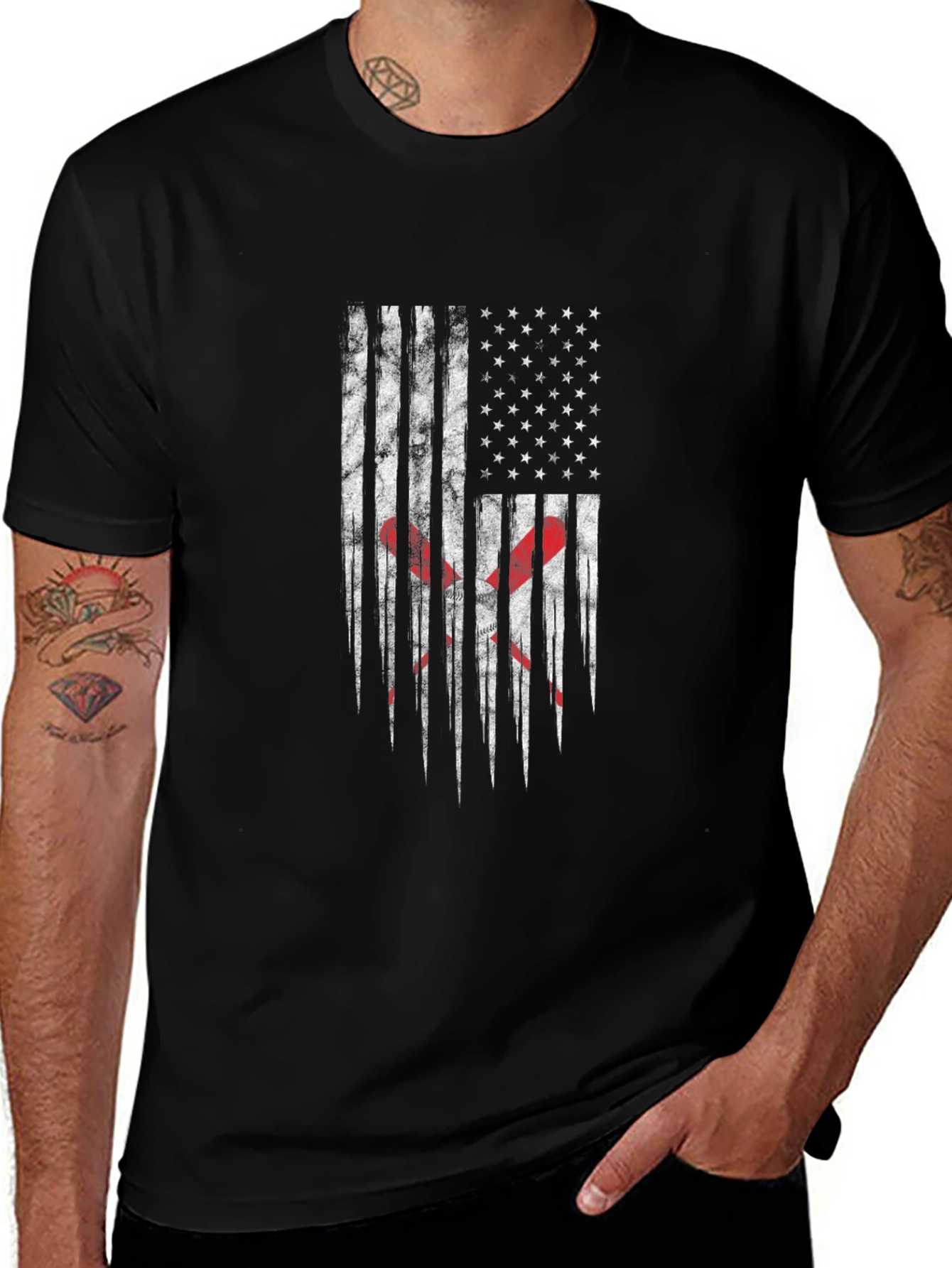 Distressed American Flag Lacrosse T-Shirt